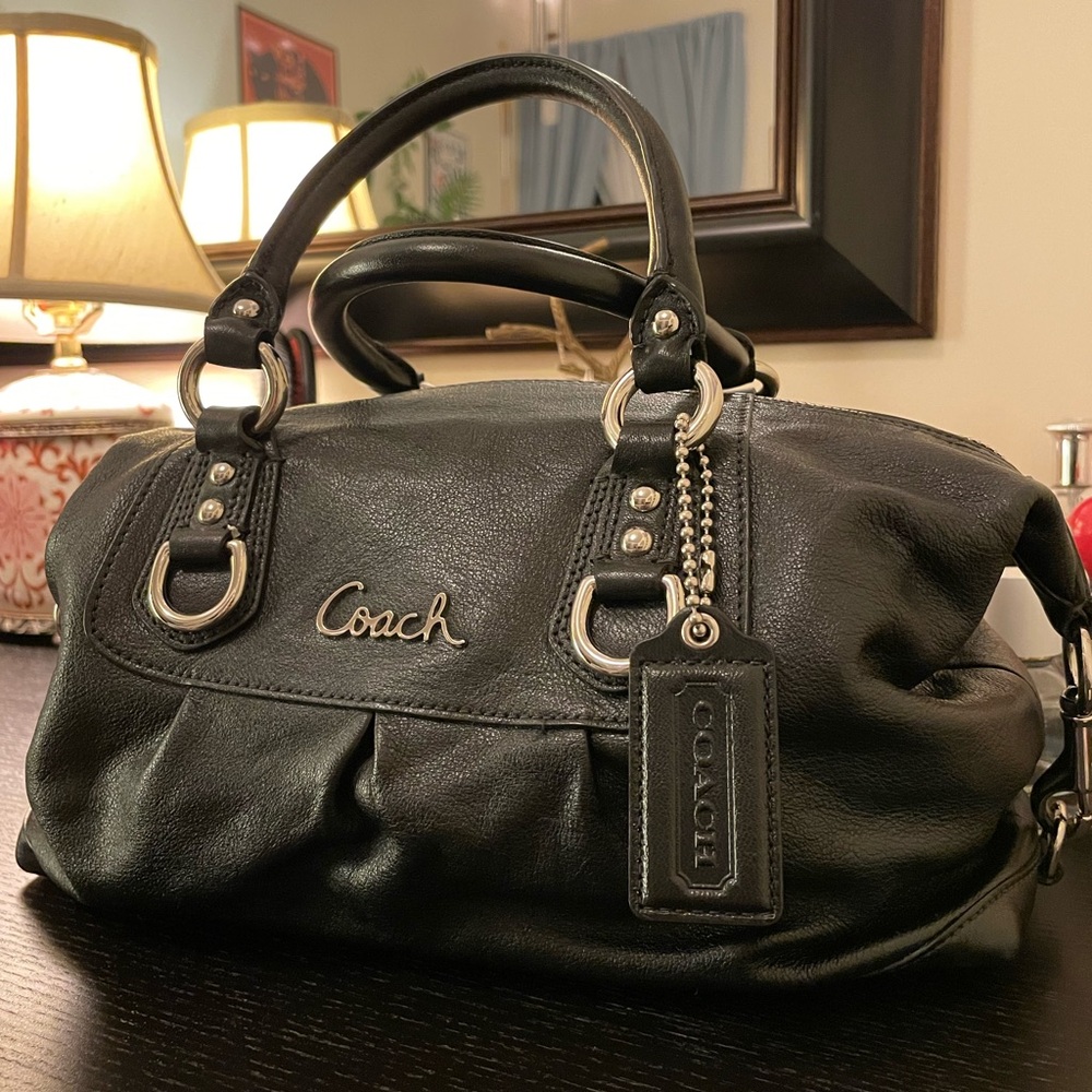 Coach Black Madison Pebbled Leather Ashley Satchel Bag